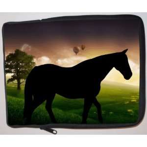 Horse Silhouette on Green Fantasy Field Laptop Sleeve   Note Book 