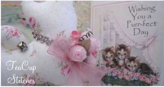   SACHET & CARD~Chic Pink Roses~Rhinestone Collar~Gift Idea~467  