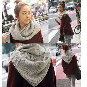   Girl Pure Color Knit Cowl Warmer Winter Neck Scarf with Hat  