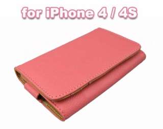   Purse w/ Card slot Leather Case Cover for iphone 4 iPhone 4S Pink M444