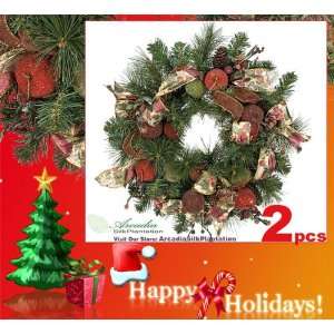  TWO 20 Inches Artificial Apple Ribbon Christmas Decoration 