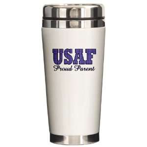  USAF PROUD PARENT, PLAID DESI Military Ceramic Travel Mug 