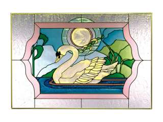20x14 Stained Art Glass SWAN Moon Window Suncatcher  