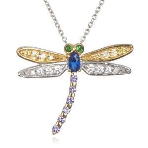    Two Tone Sapphire Dragon Fly with Green Eyes CHELINE Jewelry