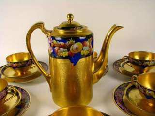 Pickard Porcelain Hand Painted Tea Set Gold w/Fruit  