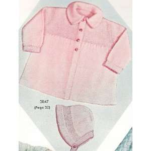  Vintage Knitting PATTERN to make   Baby Sweater Sacque Hat 