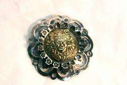 UNUSUAL VINTAGE MEXICAN JAGUAR WARRIOR PIN 18K & SILVER  