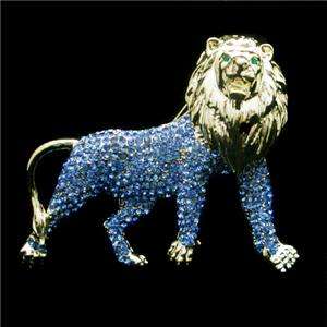 Wild Animal King Lion Brooch Pin Blue Swarovski Crystal  
