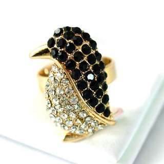 r6077 Black Lovely Penguin Gemstone Gold plate Diamante Adjustable 