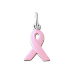 Breast Cancer Awareness Enamel Ribbon Silver Charms (3)
