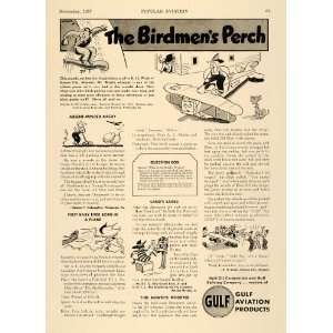  1937 Ad Gulf Aviation Products Oil Cartoons Plane 