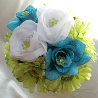 10pcl Bouquet wedding flowers TURQUOISE GREEN DAISY  