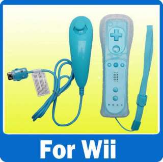   Nunchuck Controller Set for Nintendo Wii Game + Case Skin Blue  