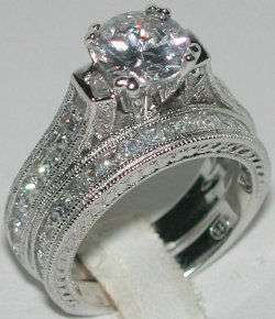 ORNATE Vintage Style Wedding Engagement Ring Set SZ 7  