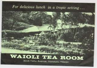 Advertising Vintage Waioli Tea Room Honolulu 6527  