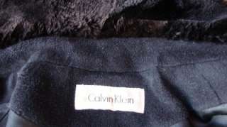 Calvin Klein Black Sheared Mink Coat Wool Angora Cashgora Trench Pea 