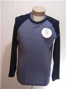 AIGLE Mens 100% Wool M Sport Sweater Shirt Knit Crewneck Striped Navy 