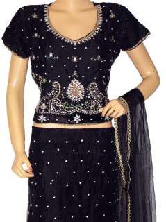 Black Lengha Lehenga Skirt Indian Wedding Party Wear Women Fashion 