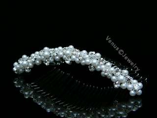   Bridal Rhinestone Crystal Pearl Wedding Tiara Comb 7573  