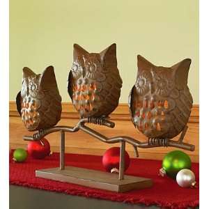 Welded Metal Perchied Owls Tealight Votive with Russet Finish
