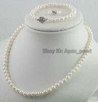 AAA 6 7MM FW WHITE Pearl Necklace Bracelet Earrings SET  