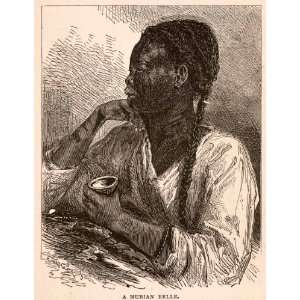 1875 Wood Engraving Nubian Belle Sudanese Egypt Portrait Woman Africa 