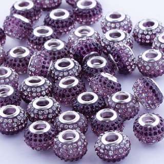 10X Colorful Purple&White Crystal Big Hole Resin Beads Fit European 