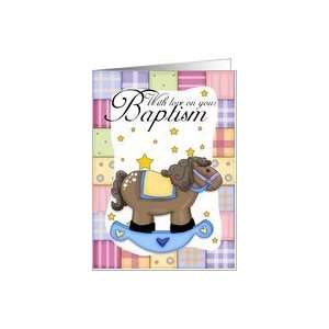  Baptism Card With Rocking Horse Blue, for boy Card Health 