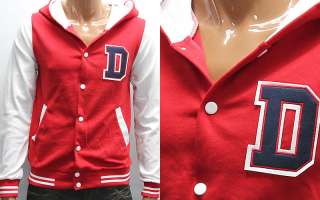 Mens Red White D Button Baseball Hoody Jacket M / D Patch Hoodies 
