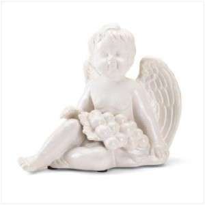 White PORCELAIN Angel/ CHERUB w/ Grapes STATUE/Figurine  