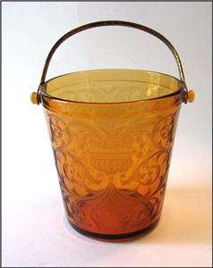 Cambridge Glass Amber Etch 695 1930s Art Deco Ice Bucket  