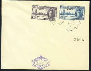FALKLAND ISLANDS 1946 REGISTERED PHILATELIC COVER FRANKED WITH 