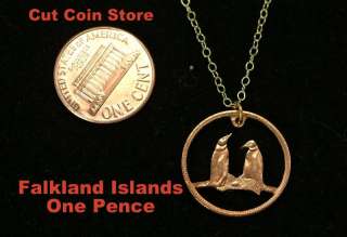 Falkland Islands 1p One Pence Penguin CutCoin Jewelry  