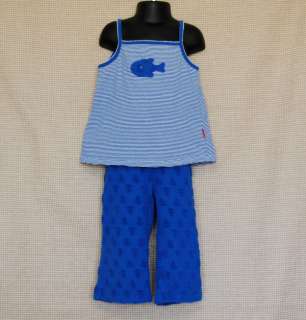 Le Top Child Girl Blue Fish Top Capri Pants Set Outfit size 6 6X Kids 
