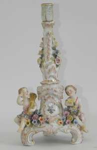 DRESDEN PORCELAIN CANDLESTICK SURMOUNTED BY TWO FIGURES C1900  