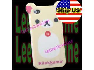 White Rilakkuma lazy bear TPU Soft Case for iphone 4  