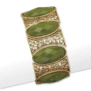  Brass tone Olive Faceted Acrylic Stretch Bracelet Jewelry