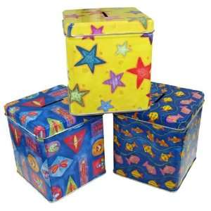 Pkg (6) 4 Tall x 3 1/2 Square Tin Banks with a Tight Fitting Top