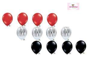 Zebra Print Black Ruby Red 12 Latex Balloon Set Lot Kit  