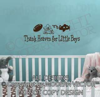 THANK HEAVEN FOR LITTLE BOYS Quote Vinyl Wall Decal NURSERY Lettering 