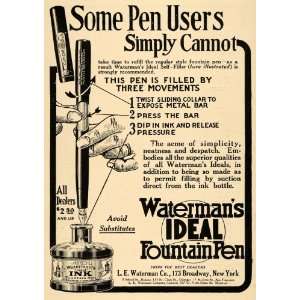  1911 Ad Watermans Ideal Fountain Pen Three Movements 