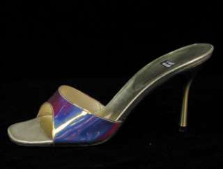 Stuart Weitzman Iridescent Gold Sandal Heel Mule Shoe 8  