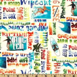  44 Wide Sun Sand Surf Surfing Phrases Multi/White Fabric 