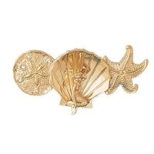   Gold Pendant Sand Dollar, Starfish, Shell with Mermaid 14.2   Gram(s