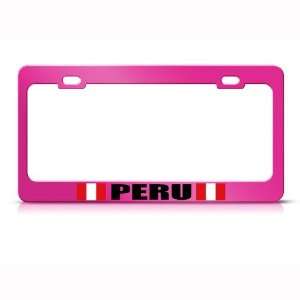  Peru Peruvian Flag Pink Country Metal license plate frame 