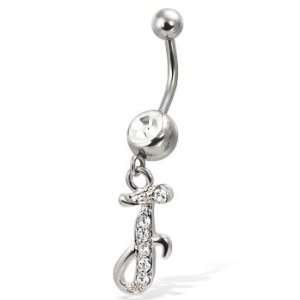  Cursive initial belly button ring, letter J Jewelry