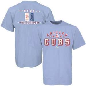   Mens Chicago Cubs Light Blue Ticket History T shirt