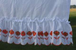 60s Cafe Ring Curtains Panels White Orange Red Flowers  