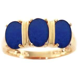   Three Stone Oval Gemstone Ring Lapis Lazuli, size5 diViene Jewelry