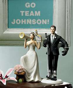 Wedding Hockey Player Groom & Cheering Bride CakeTopper  